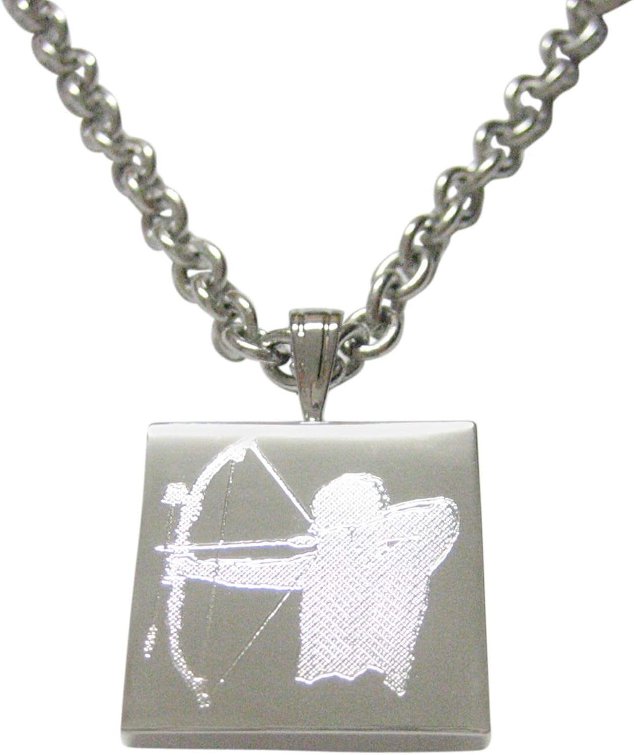 Silver Toned Etched Archer Pendant Necklace