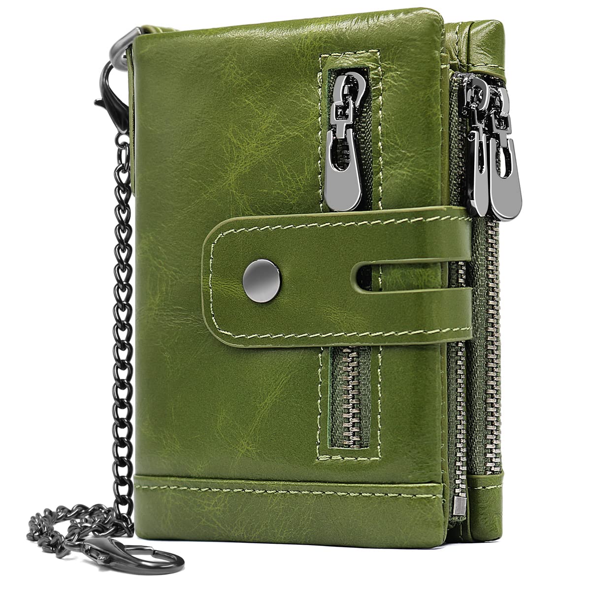 REETEE Ladies Leather Purse RFID Blocking Women's Wallet Multiple Compartment Zipper Coin Purse and 16 Card Slots Bifold Leather Lady Wallet with Chain,Small Womens Purses Leather