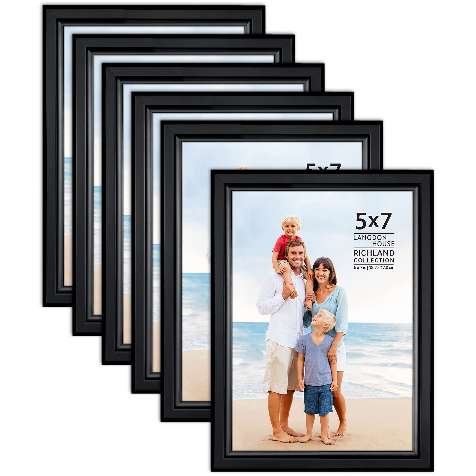 Langdon House 7x5 Picture Frames Set (Black, 6 Pack) Distinguished Edging for Classic Style, Richland Collection