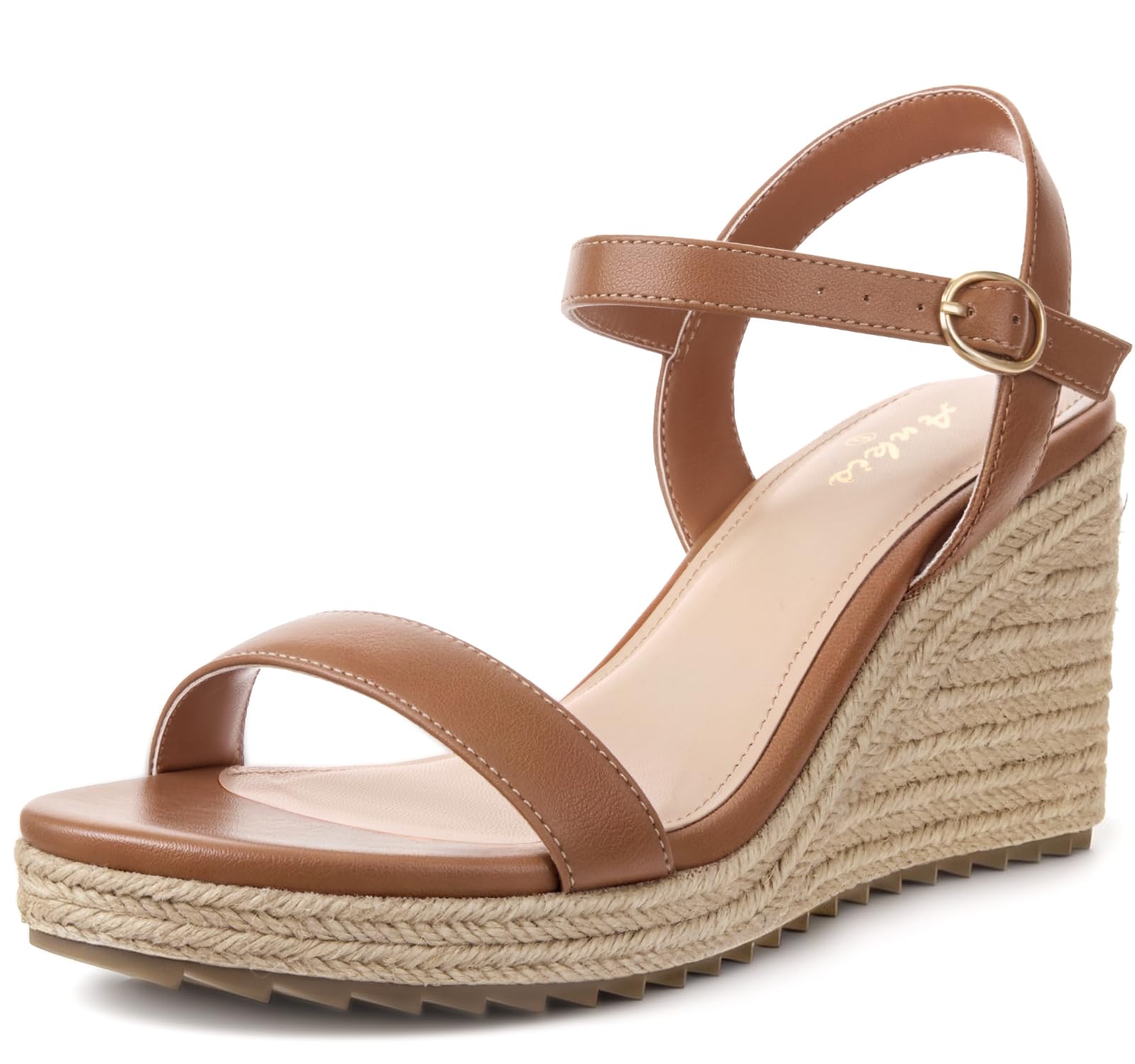 Ankis Platform Wedge Sandals for Women, Black Brown White Nude Espadrille Womens Wedge Sandals Comfortable Open Toe Ankle Strap High Heel Wedges for Women Dressy Summer -3.4Inch Image