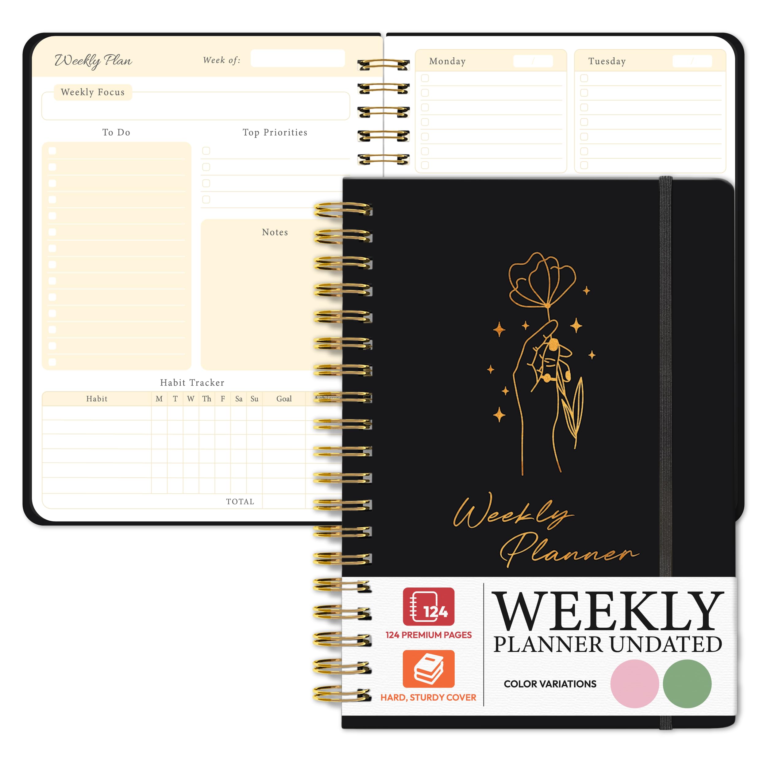 Photo 1 of Only Zest Undated Weekly To-Do List Planner – Cute Daily Organizer Notebook, Spiral Agenda Journal for Students, School & Office Supplies for Women, Men, Black