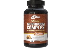 NutriFlair Mushroom Supplement 2600mg, 90 Capsules - 10 Mushrooms Blend - Reishi, Lions Mane, Cordyceps, Chaga, Turkey Tail, Maitake, Shiitake, Oyster Nootropic Formula - Brain, Energy, Focus Pills