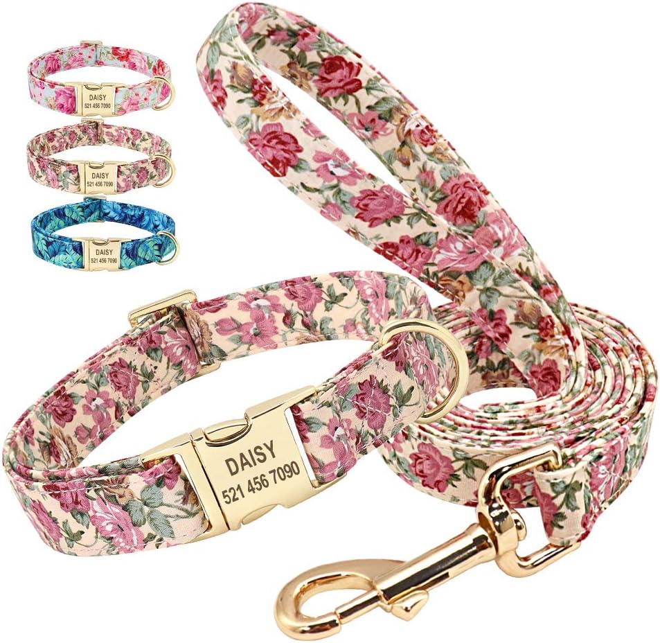 Beirui Personalised Dog Collars and Leads Set Custom 5FT Dog Lead