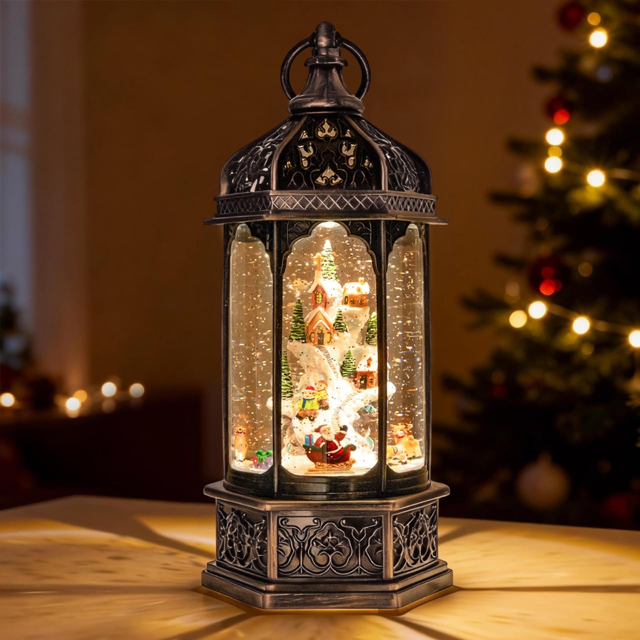 Photo 1 of ***DAMAGED - SEE NOTES/PICTURES***
Musical Christmas Snow Globe, Large Santa Snow Globes Village Christmas Lantern, 6-Hour Timer Music Box, Christmastree Snow Mountain Decor Gift