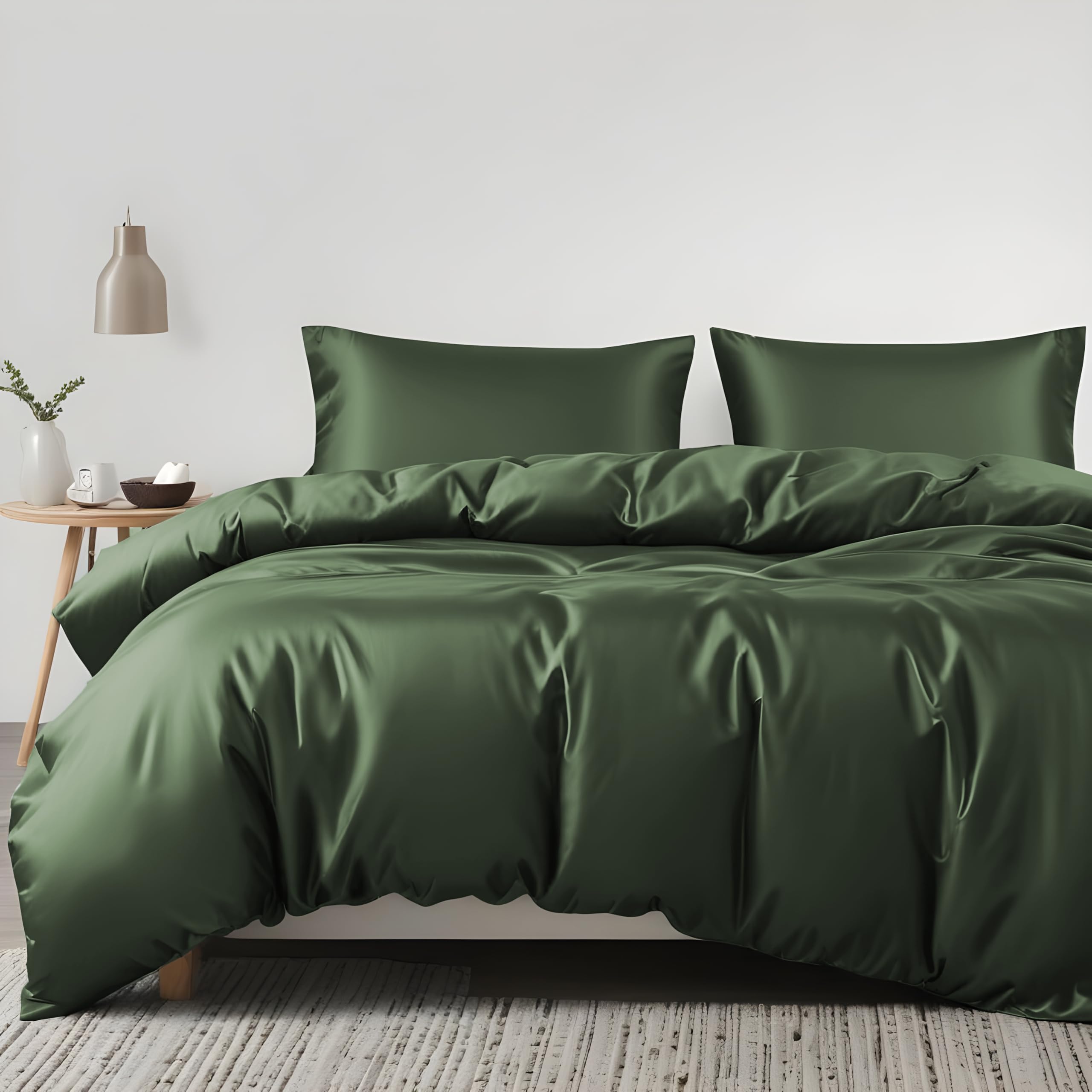 LINENWALAS 100% Tencel 2-Piece Duvet Cover Set With Zipper Closure and Corner Ties - Softest Cool Eucalyptus Bedding Perfect for Skincare (Single, Avocado Green)