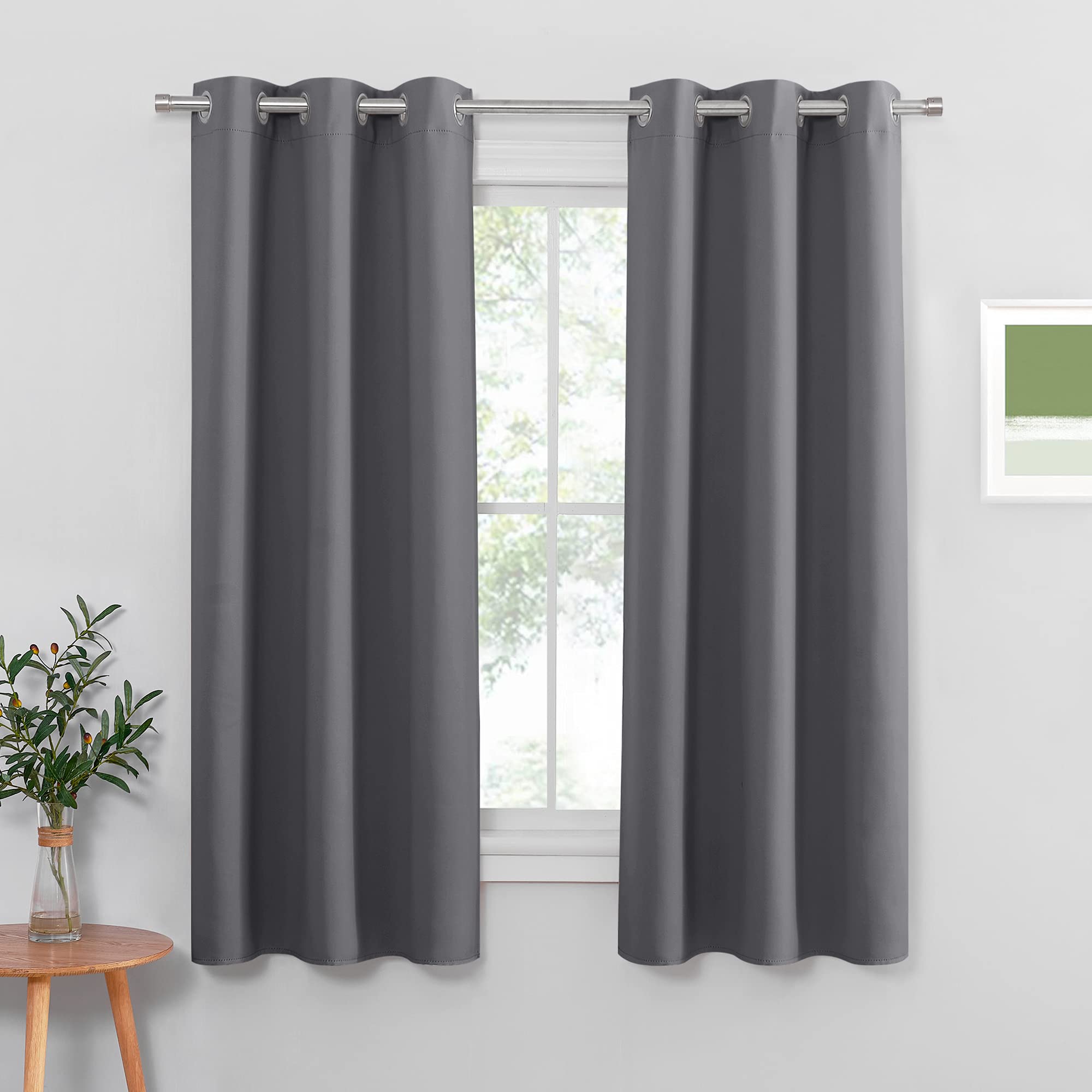 PONY DANCE Blackout Eyelet Bedroom Curtains - 42 x 63 Inch Grey Black Out Thermal Privacy Curtains & Drapes for Living Room Nursery Window Blinds for Home Decoration, 2 Panels, Grey — image 1