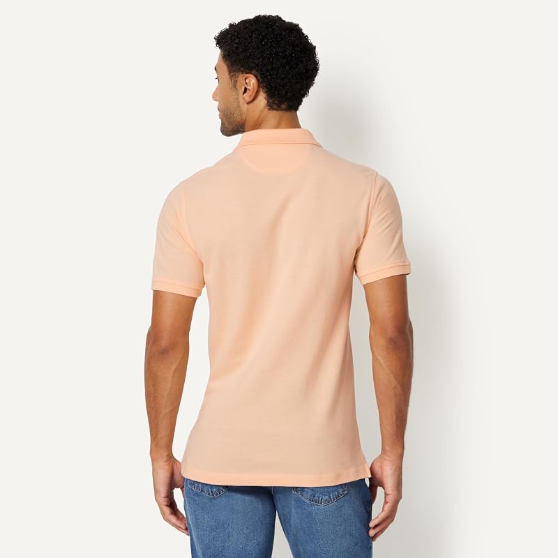 Polo de Algodão Piqué Slim Fit Masculino, Pêssego Pálido, M