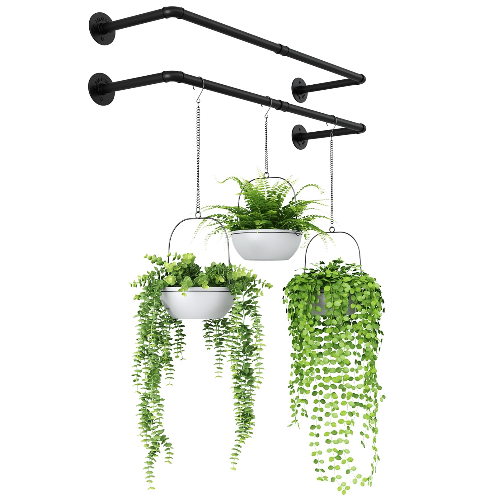 Bamworld 2pack Hanging Planter for Indoor Plants Plant Hanger Indoor Hanging Plant Holder Plant Shelves Wall Mount Black Metal Rod(Pot&Plant Not Included)
