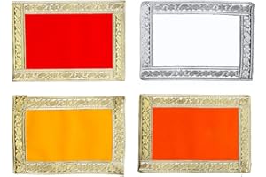 ADITRI CREATION Set of 4 Mat Aasan Velvet Small Pooja Mat Aasan Puja Aasan Decorative Cloth for Laxmi Ganesh (Size:-9 Inches X 7 Inches) for Multipurpose Pooja Indian Traditional Navratri Decorations Item & Article