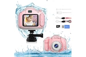 CL FUN Kids Waterproof Camera Gifts for 5 6 7 8 9 10 Year Old Girls, Toddler Christmas Birthday Gifts Underwater Video Recorder with 32GB SD Card, Pink