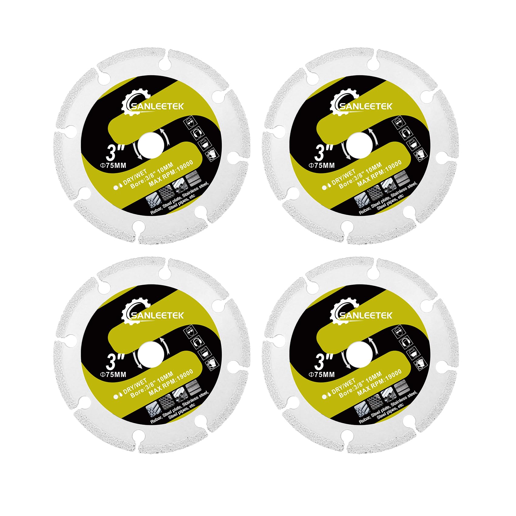 Diamond Metal Cutting Grinding Disc 75mm - 4pcs Disc Cutter for Steel Pipe Rebar Stainless Steel Plate Angle Steel for Arbor 10mm Angle Grinder SANLEETEK
