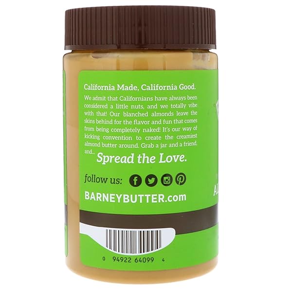 BARNEY BUTTER ALMOND BUTTER, CRUNCHY, 16 OUNCE JAR, SKIN-FREE ALMONDS, NO STIR, NON-GMO, GLUTEN FREE, KETO, PALEO, VEGAN