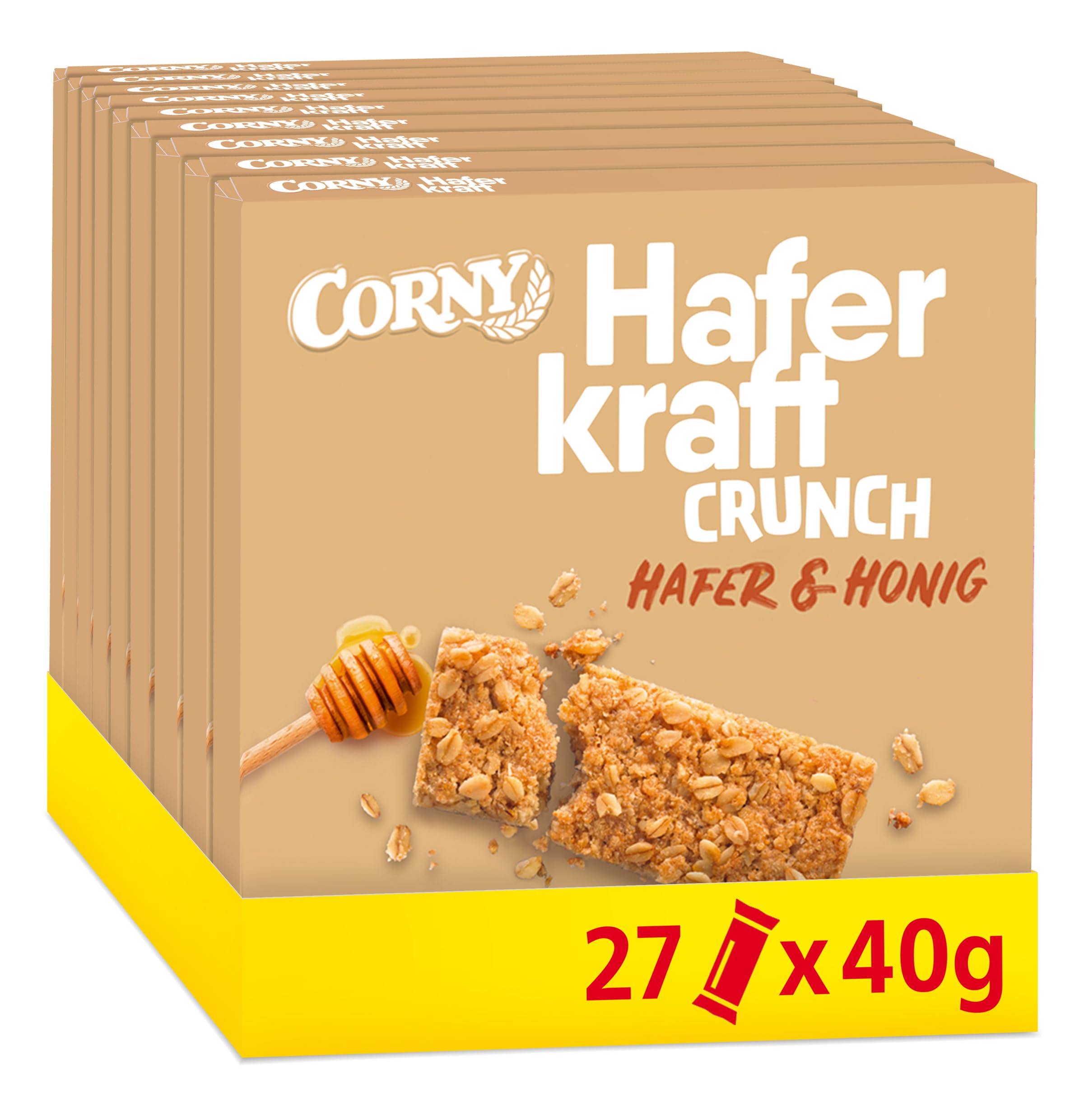 Haferriegel | Corny Haferkraft Crunch | Vollkorn Müsliriegel mit wertvollem Hafer & Honig | Energiereicher Snack für unterwegs | 27 x 40g