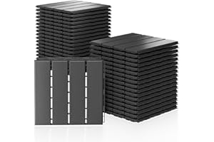 Mychoiii 36 Pack Plastic Interlocking Deck Tiles, 12"x12" Patio Deck Tiles, Waterproof Outdoor Flooring All Weather Use, Patio Floor Decking Tiles for Porch Poolside Balcony Backyard, Dark Grey