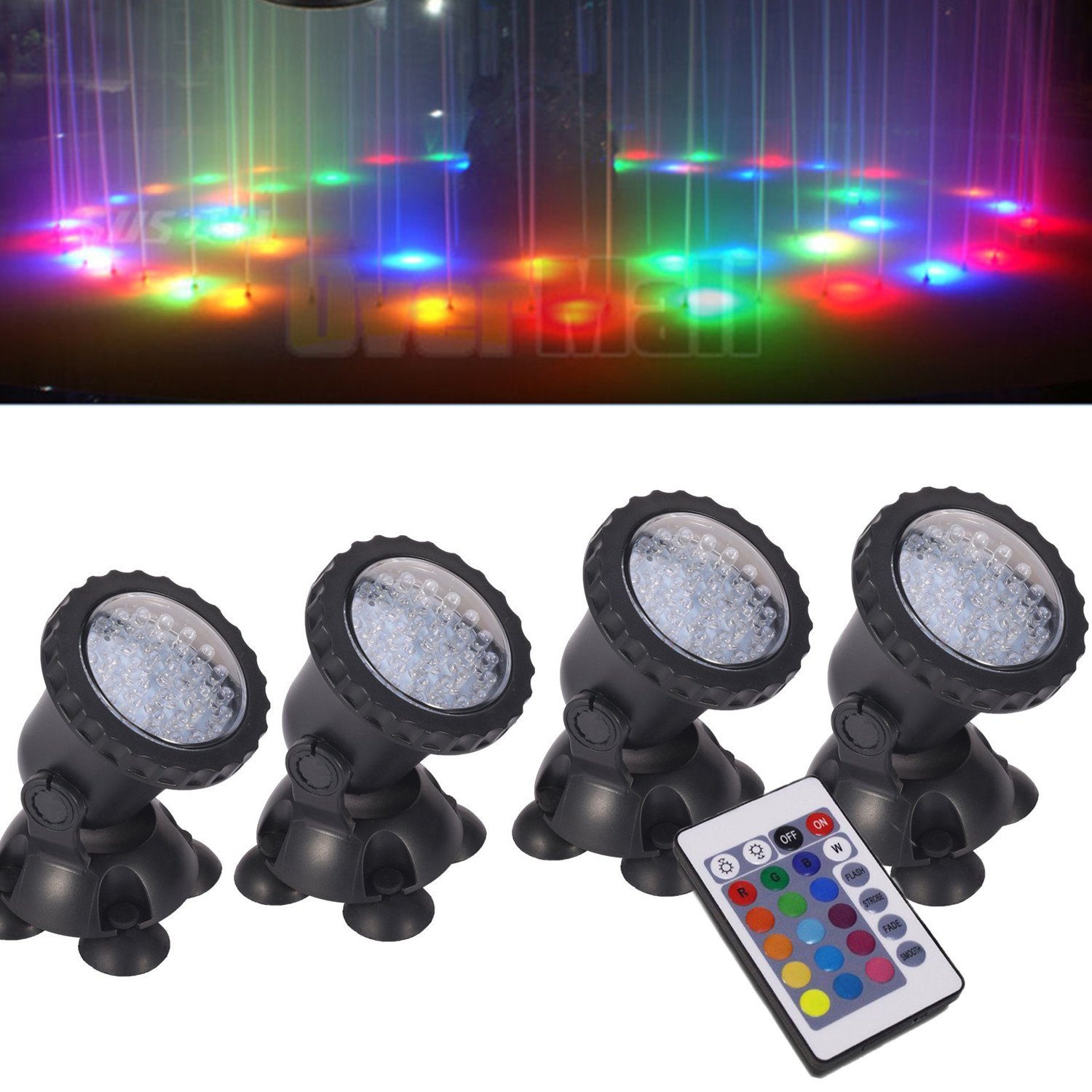 Remote Control Submersible Lamp Pond Lights [Set of 4] IP68 Underwater Aquarium Spotlight 36LED Color Changing Landscape Decorative Light For Fountain Fish Tank Swimming Pool Garden Grass Path Land