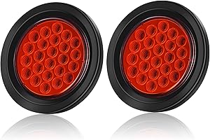 LINKITOM 4 Inchs Round Trailer Lights, Super Bright Red 24 LED Brake Turn Signal Tail Lights with Waterproof Rubber Gaskets for Boat Trailer Truck RV [DOT Certified] [IP67], 2 Pack