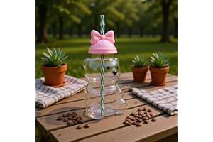 Yoidesu Glass Bear Cup, Bear Straw Cup, Glass Cups with Lids and Straws, 20 Oz Cute Mugs Sippy Cups Coffee Beer Wine Cocktail