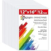 Simetufy 12 Pack 12x16 Inch Large Canvas Boards for Painting Flat Canvas Panels, Gesso Primed Acid-Free 100% Cotton for Acrylic Oil Watercolor Tempera Paint