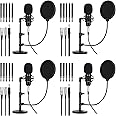 4 Pack XLR Condenser Microphone Professional Studio Cardioid Microphone Kit Includes Cardioid Mics Shock Stand Windproof Cotton Blowout Net Metal Stand Male Female Cable for Podcasting Recording