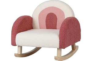 HOMGX Kids Rocking Chair, Toddler Couch with Solid Wood Base & Non-Slip Pads, Kids Rocking Sofa with Plush Fabric, Cute Children Rocker Armchair in Playroom, Nursery, Bedroom
