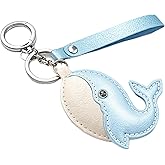 VITITRAN Genuine Leather Whale Keychain, Ocean Whale Shark Bag Charm for Purses, Blue Marine Fish Animal Accessory