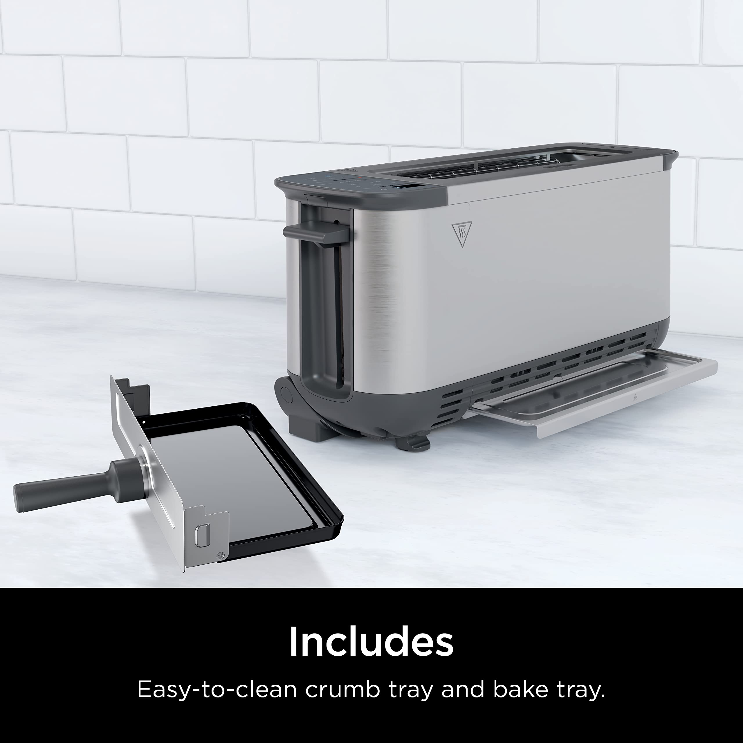 Ninja ST100 Foodi 2-in-1 Flip Toaster, 2-Slice Capacity, Compact Toaster Oven, Snack Maker, 1500 Watts, Stainless Steel