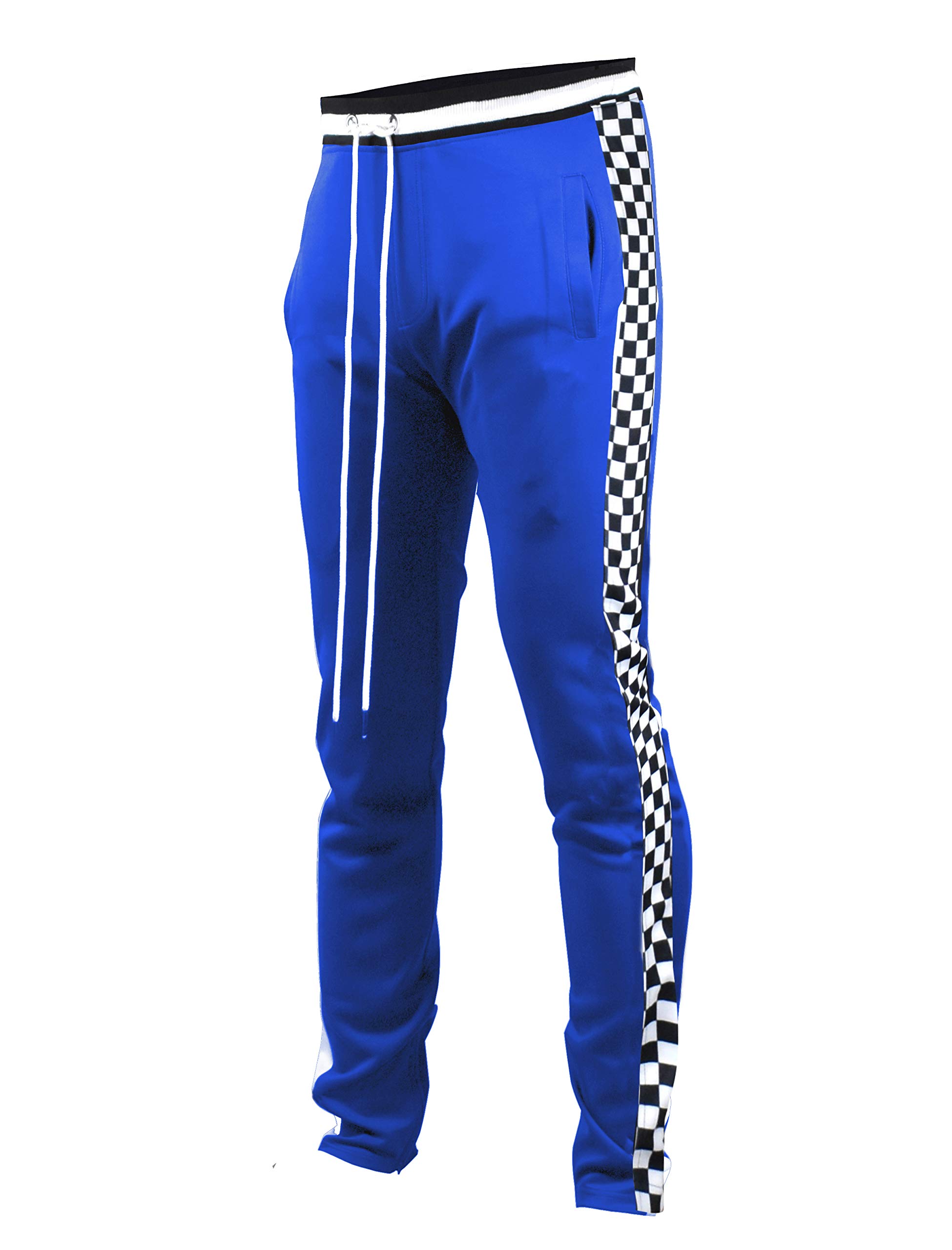 Photo 1 of (medium) (bagged) SCREENSHOTBRAND-P11854 Mens Hip Hop Premium Slim Fit Track Pants - Athletic Jogger Bottom with Side Checker Taping-Royal-Medium