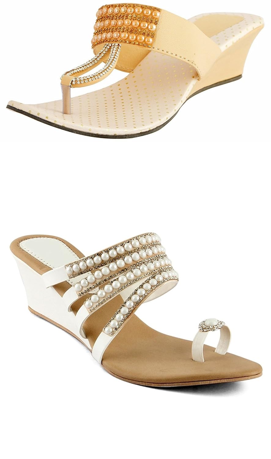red choice collectio wome desiger stone wedges white & beige combo of 2 pair