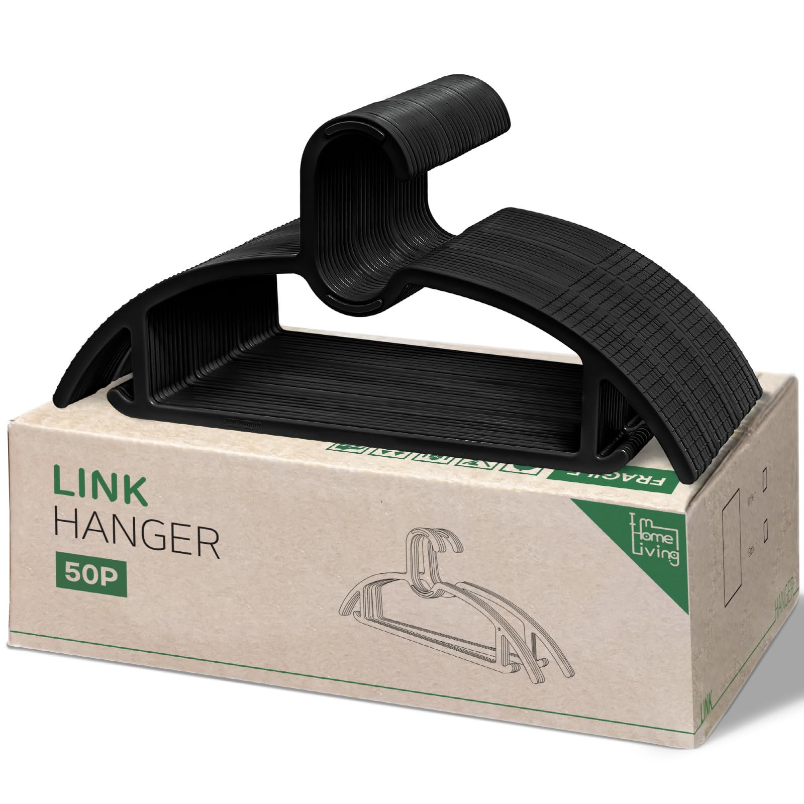 Photo 1 of 15" Compact Slim & Slimlink Interlocking Clothes Hangers, Space-Saving Lightweight Plastic Hangers for Small Closets, Dorms, Apartments, Travel, RVs & Petite Clothing (Black, 50)