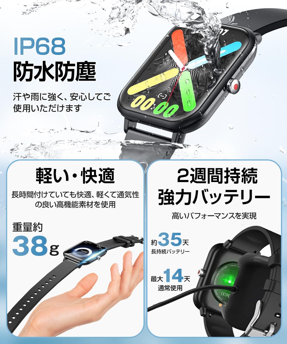 Smart Watch, Bluetooth 5.3 (2025 New Release, 1.7-inch Large Screen, Ultra Thin), Activity Meter, Compatible with iPhone/Android, IP68 Waterproof, Sports Watch, 24 Exercise Modes, Men's, Women's, GPS