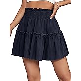 OPOIPIN Women's Summer Cute High Waist Ruffle Skirt Swing Beach Mini Skirt Navy Blue X-Small
