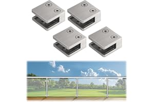 LukLoy 4 PCS Brushed Glass Clamp For Balustrade, Stainless Steel Square Flat Back Glass Brackets for 5/16 "-15/32 "(8mm-12mm) Tempered