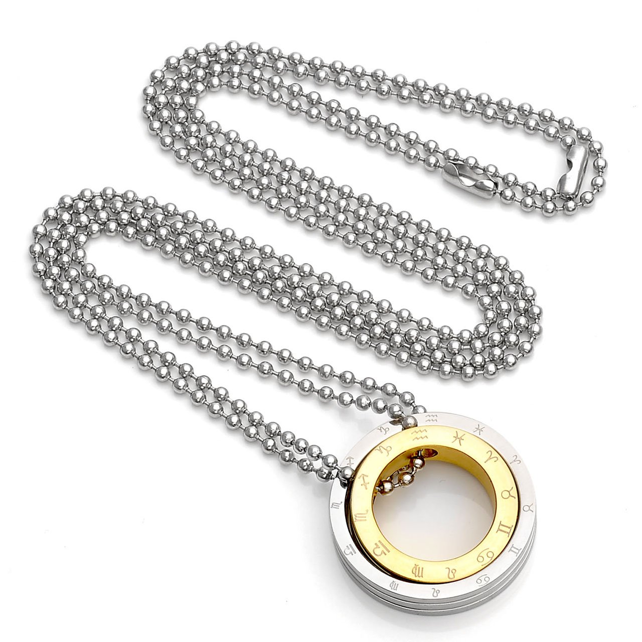 Zysta Collier Pendentif Rond 12 Zodiaque Femme Acier Inoxydable Amovible Argent Or Cadeau Amoureux Fantaisie avec chaîne 24\'\' et Boîte cadeau