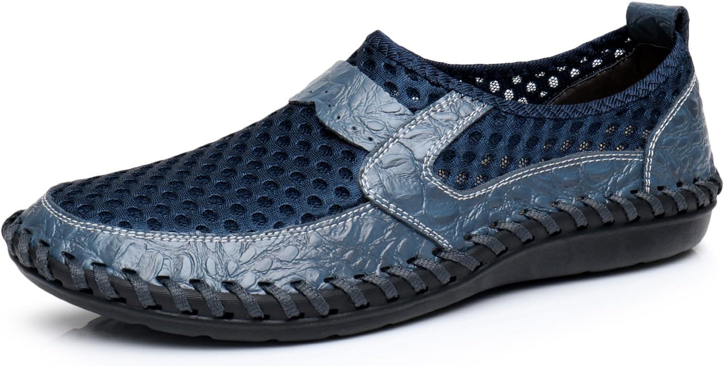 TASOGEN Men's Mesh Breathable Walking Loafers Outdoor Lightweight Slip-on Mesh Casual Shoes Stitching Honeycomb Hiking Shoes