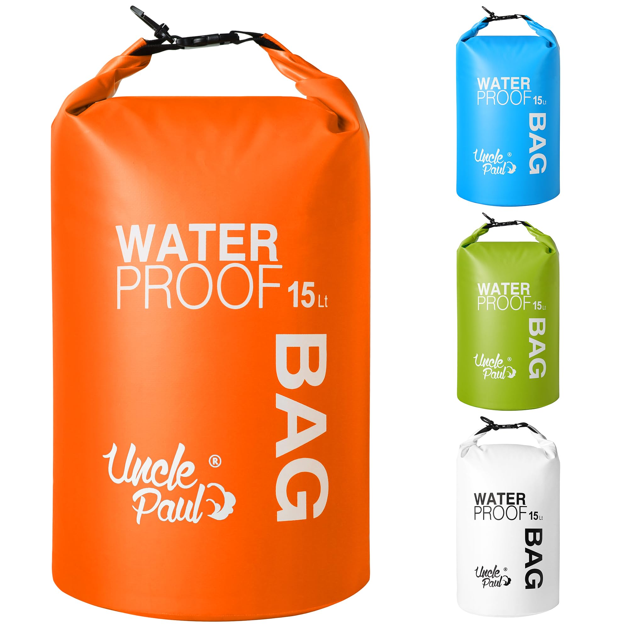 Uncle Paul Boat Dry Bags - Belongings Protection Waterproof Bag for Outdoor Drifting Boating Kayaking Fishing Rafting Swimming Camping Canoeing Surfing Mandarin Orange 15 Literes(3.3 UK gal)
