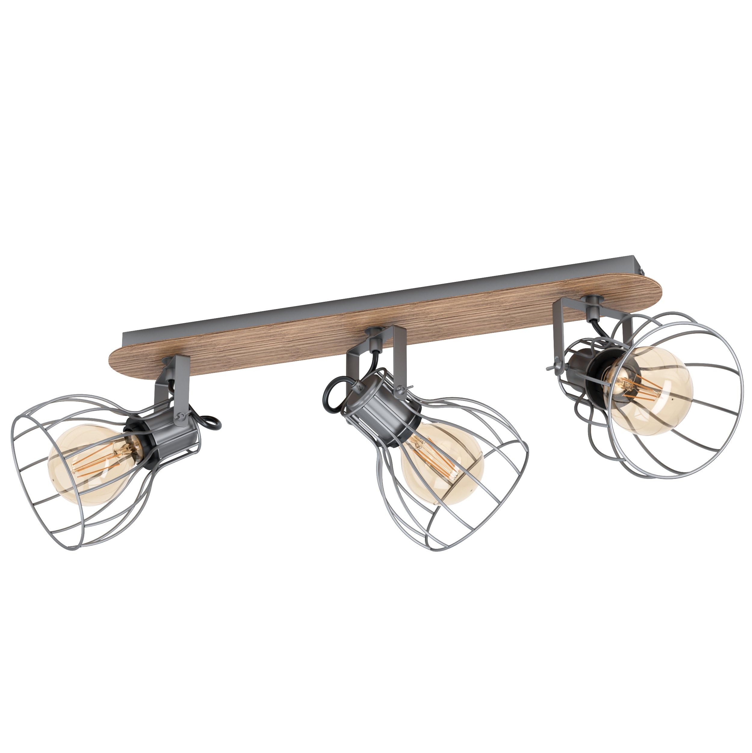 EGLO Sambatello Ceiling Light, 3-Bulb Vintage Ceiling Light in Retro Look, Steel Ceiling Spotlight, Colour: Brown, Socket: E27