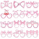 YYMYMGJ 24 PCS Pink Bow Paper Eyeglasses Pink Coquette Bow Party Favors Birthday Party Decorations Supplies Photo Booth Props