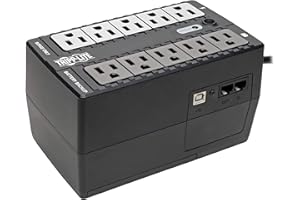Tripp Lite 600VA UPS Battery Backup Uninterruptible Power Supply Surge Protector, 10 Outlets, Dataline Protection, USB Monitoring, Home & Office, 3-Year Warranty & $100,000 Insurance (INTERNET600U)