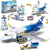 CUBIMANA City Passenger Airplane Building Set, 711 PCS 3 IN 1 Plane Building Blocks Kit with Airport Terminal, Radar Tower, Luggage Truck, Planes Model Toys Gift for Boys Girls Kids 6 7 8 9+ Years Old
