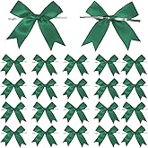 50 Counts Green Hunter Twist Tie Bows 3.1" Pre-Tied Satin Ribbon Bow Decor Mini Twist Tie Bows for Gift Wrapping Treat Bags Cake Bridal Baby Shower Birthday Party Favors Wedding Decorations