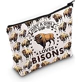 WZMPA Funny Bison Cosmetic Makeup Bag Animal Lover Gift Just A Girl Who Loves Bison Makeup Zipper Pouch Bag Bison Lover Gift For Women Girls (Loves Bison F)