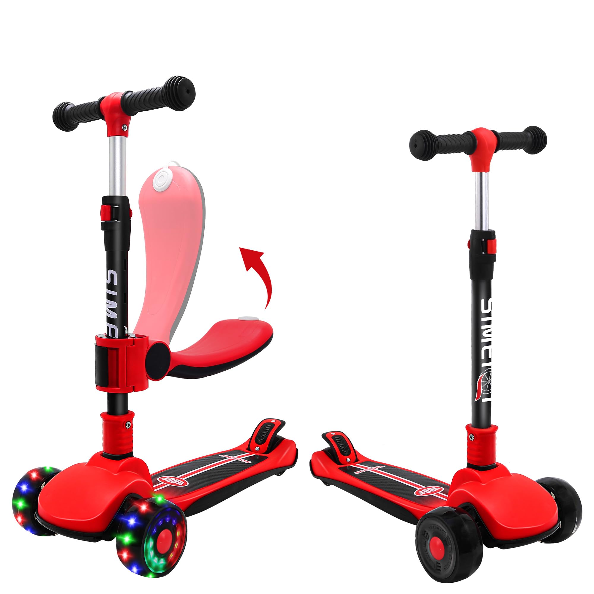 3 Wheels Scooter 2-in-1 Kids Scooter with Removable Seat Adjustable Lean-to-steer Handlebar Children Kick Scooters for Boys and Girls 2-8 Years Old