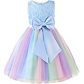 Uhnice Little Girl's Sleeveless Tulle 3D Flower Rainbow Dress for Wedding Party