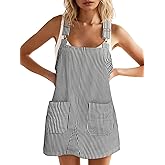 Yousify Womens Casual Denim Dress Summer Striped Overalls Romper Adjustable Straps Sleeveless Jean Dresses with Pockets