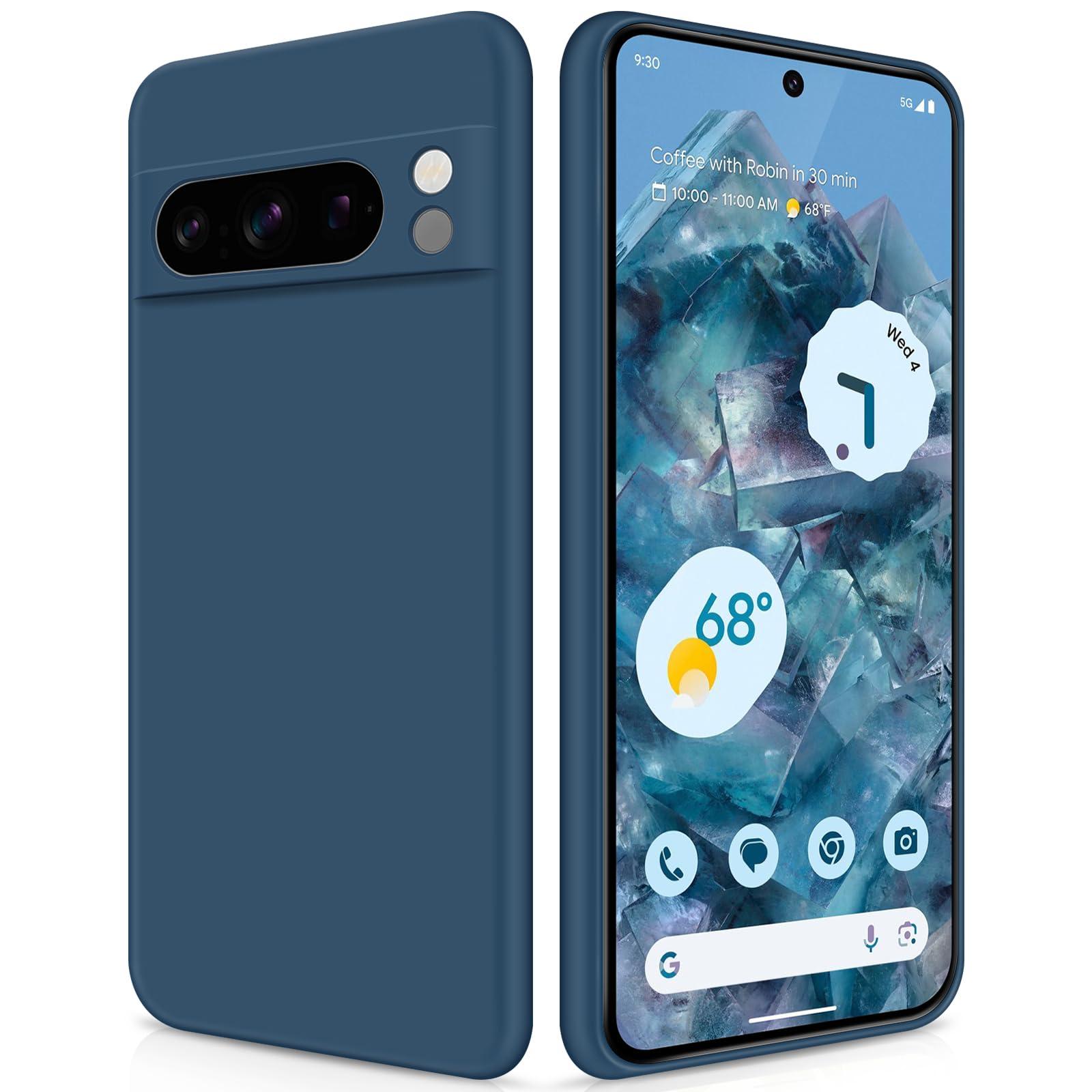Photo 1 of GiiYoon Silicone Case Compatible with Google Pixel 8 Pro, Full Body Silky Soft Touch Phone Case with Camera Protection, Shockproof Cover with Microfiber Lining, Blue
