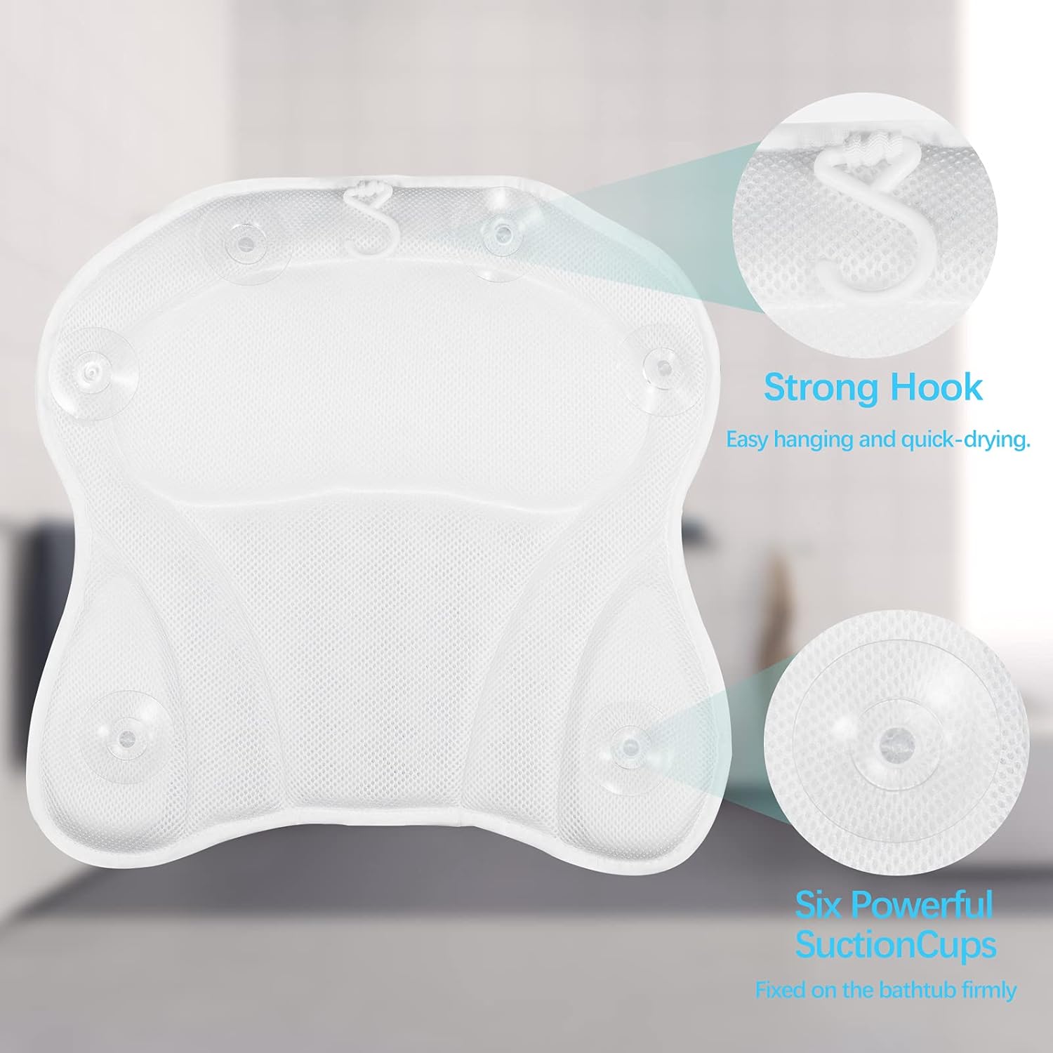 Bath Pillow, Kmeivol Bath Pillows for Tub, Luxury Bathtub Pillow for Neck, Head, Back and Shoulder Support, Breathable Soft and Comfortable Tub Pillow, Bath Pillows with Six Strong Suction Cups : Beauty