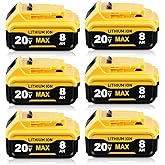 Dxotovs 6 Pack 8.0Ah Lithium Battery Replacement for Dewalt 20V Battery Compatible with Dewalt 20V Battery DCB200 DCB203 DCB204 DCB206 DCB202 DCB210 Series Power Tools
