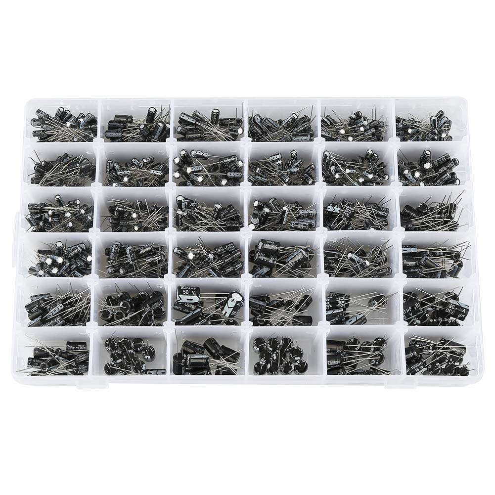 Hilitand 990pcs DIY Electrolytic Capacitor Kit, 0.1uF to 1000uF, 36 Values, 10V~50V, Cylindrical, Metal, Through-Hole Mount, Capacitor Kit