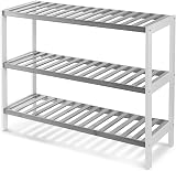 KEPLIN Natural Bamboo Shoe Rack 3 Tier Grey White 70x55x25cm view 1