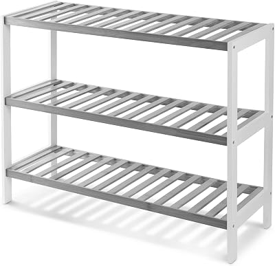 KEPLIN Natural Bamboo Shoe Rack 3 Tier Grey White 70x55x25cm